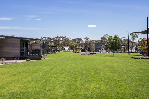 Eureka Premium grass installed by Coolabah Turf in the Moama Waters Holiday Park